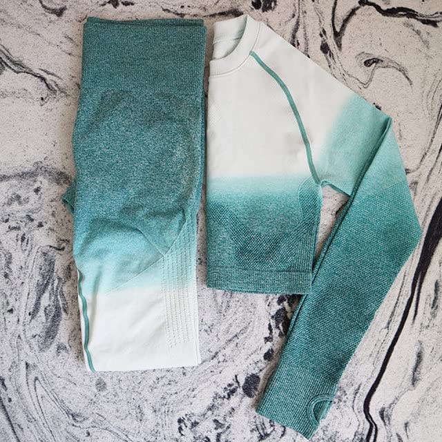 Conjunto De 2 Piezas Sin Costuras Traje Deportivo para Mujer Ropa De Entrenamiento De Gimnasio Top Corto De Manga Larga para Fitness Y Mallas para Glúteos Conjunto De Yoga