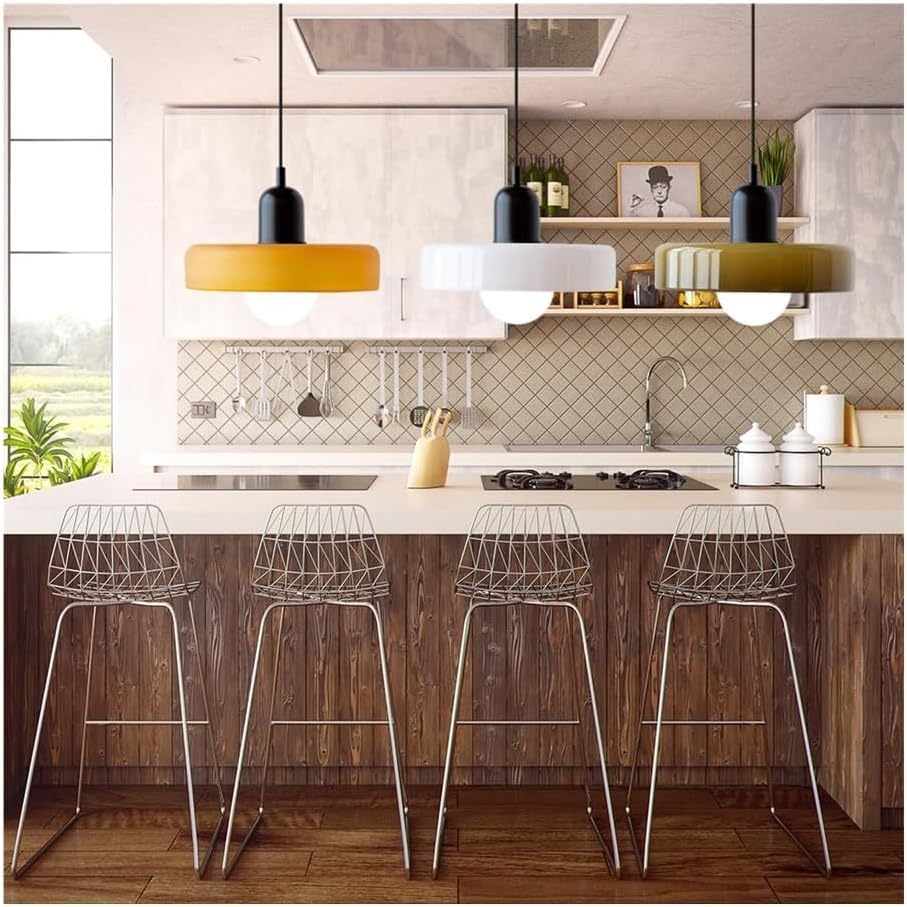 Lámpara de techo de diseño con cúpula de vidrio ajustable para iluminar la isla de cocina 6