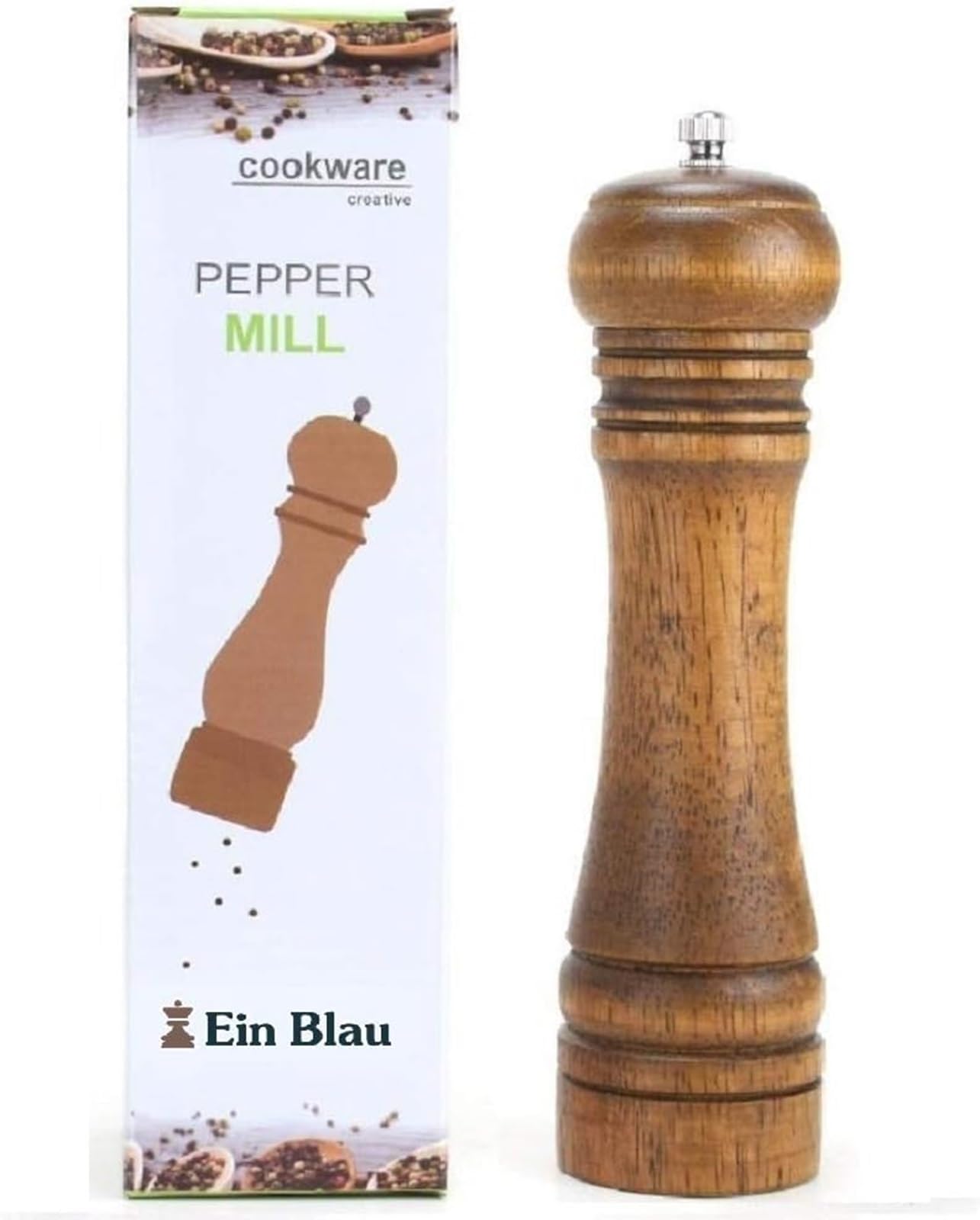 Wooden Pepper Mill or Salt Mill - Ceramic Blades and Adjustable Coarseness, Best Refillable Multi-Purpose Grinder for Salt, Pepper, Spice, Herb, Sesame Seed, and Chili Pepper, (8.6 inch tall)