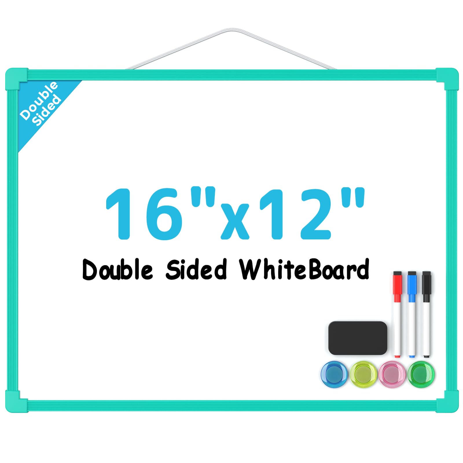 MaxGear Double-Sided Dry Erase Board for Wall, 16"x12", Green Frame | Small Dry Erase White Board, Includes 3 Markers &amp; 4 Magnets, Portable Whiteboard for Planning, Drawing, Memo, to Do List