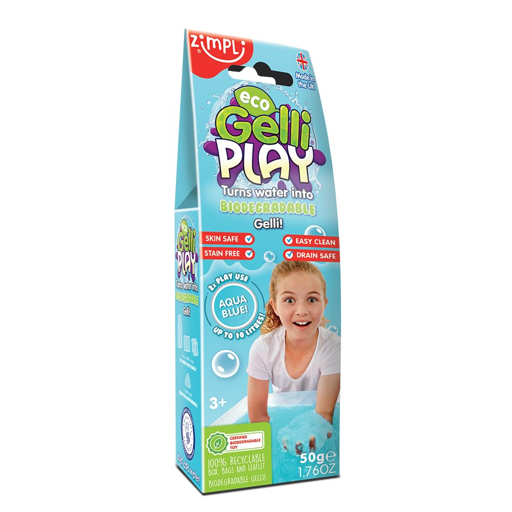 ZIMPLI - Eco Gelli Play Aqua, Magically turns water into thick, colourful goo, Eco Friendly Arts & Crafts Toys for Indoor or Outdoor Play, Certified Biodegradable