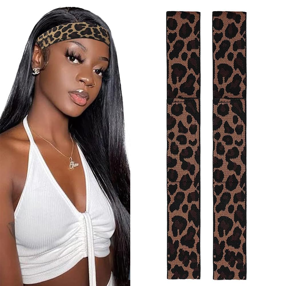 2 pcs wig for women, adjustable headband set with leopard print design, ideal for active lifestyles, comfortable fit for sensitive scalps