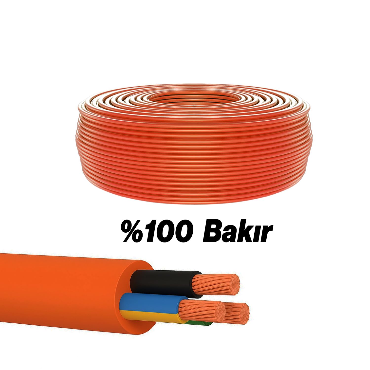 (10 Metre)%100 Bakır Çok Telli 3x2.5 mm Elektrik Kablosu Turuncu Elektrikli Araç Şarj Uygun Uyumlu