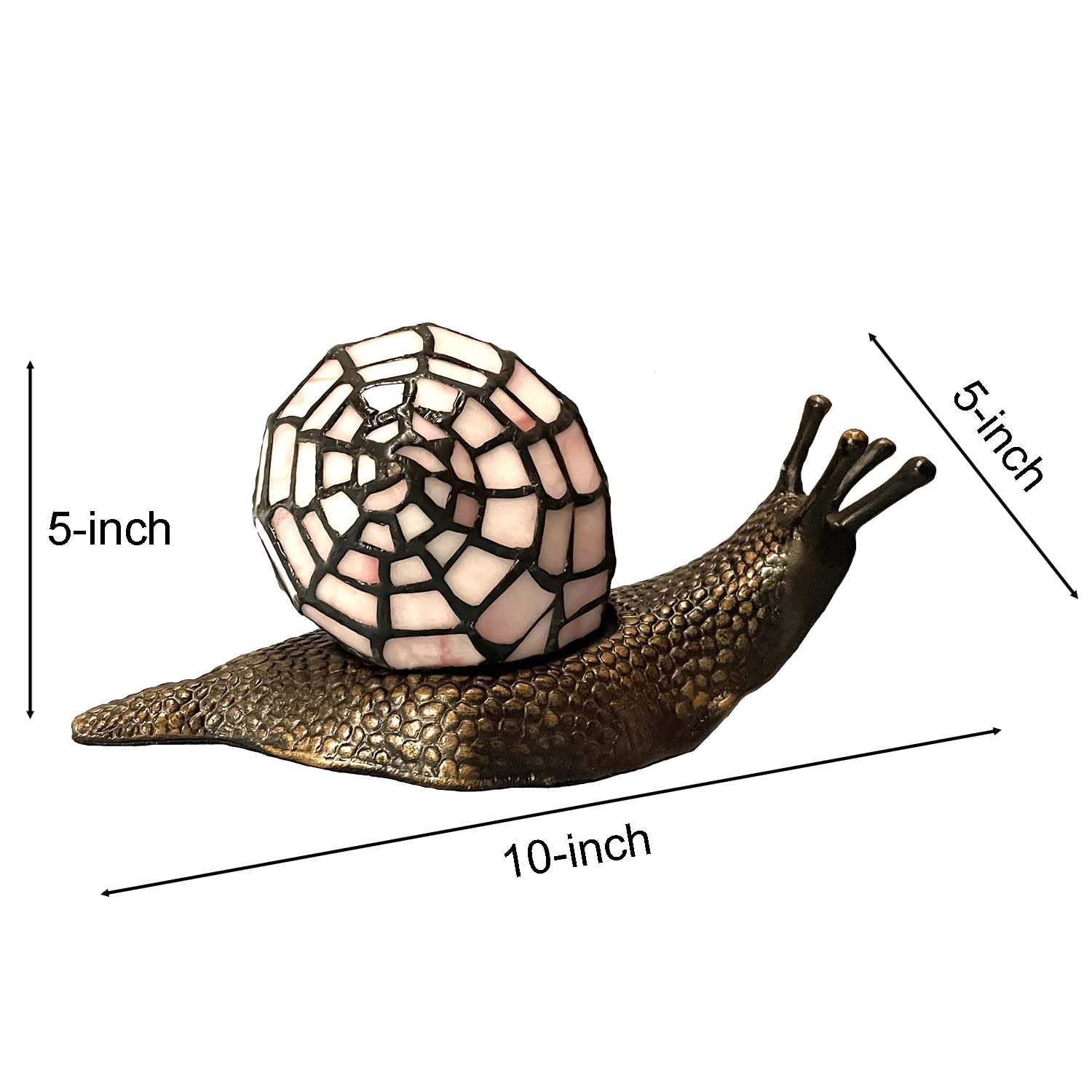 Bieye L30962 Land Snail Tiffany Style Stained Glass Accent Table Lamp for Home Decoration (Pink, 10" D x 5" W x 5" H) - Image 3