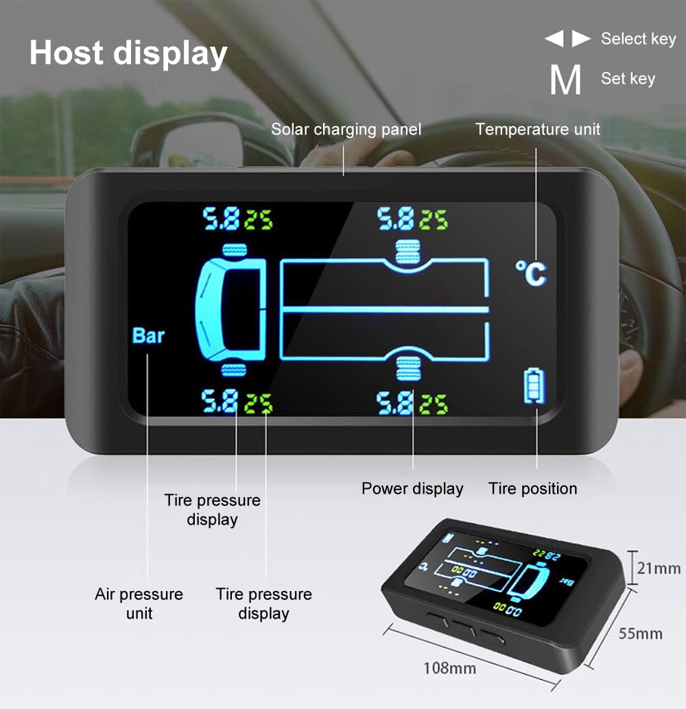 Tpms Sistema di monitoraggio della pressione dei pneumatici for camion con 4 sensori, diagnostica dei pneumatici, computer di bordo, rimorchio, autobus, furgone, camper, accessori auto Pressione Pneum