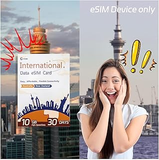 Australia & New Zealand eSIM: 10GB High-Speed Data 30-Day Prepaid Plan, Unlimited Low Data,No Roaming, Easy Activation, Hotspot Support, No SIM Card