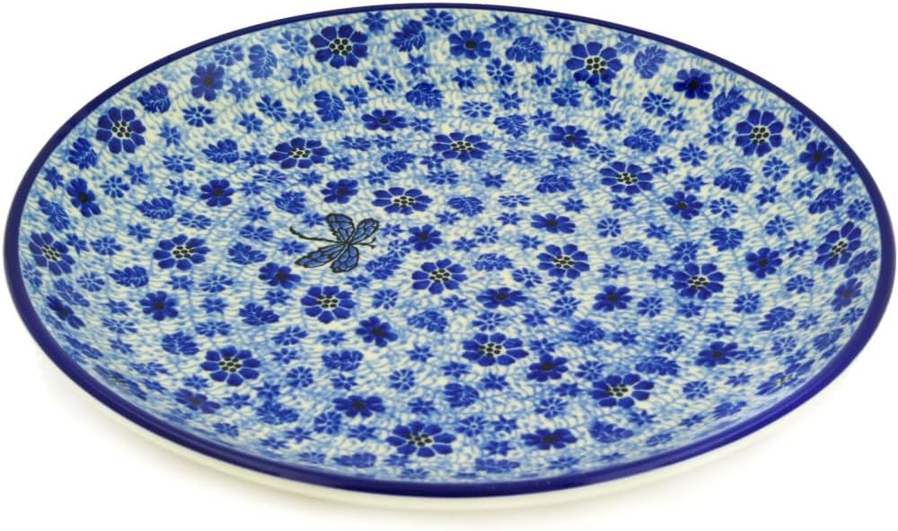 Polmedia Polish Pottery Dinner Plate - Misty Dragonfly Pattern Handmade in Boleslawiec Poland by Ceramika Artystyczna + Certificate of Authenticity