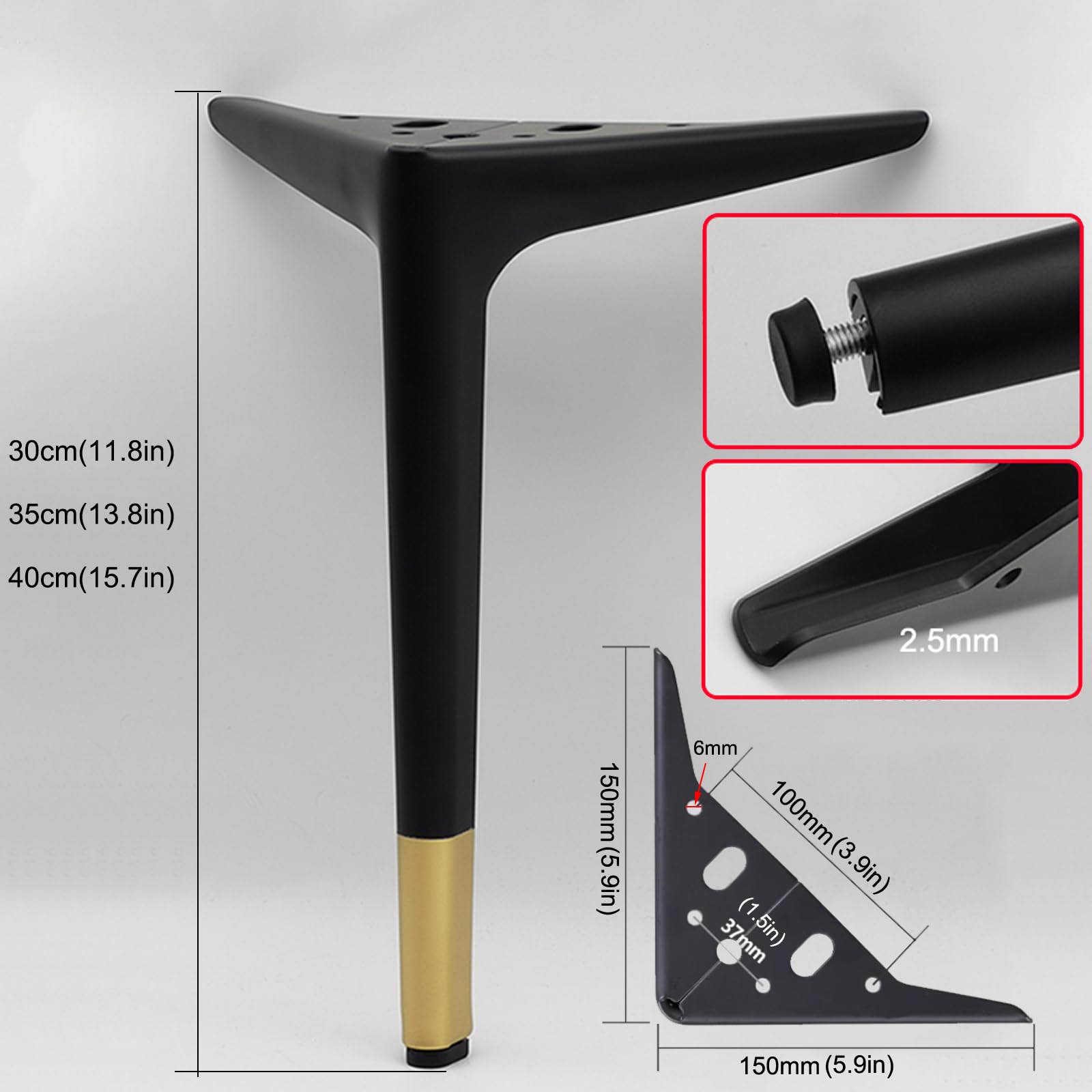 Gambe Per Mobili In Metallo - 4 Pezzi, Altezza 15 Cm, Design Triangolare, Nero, Per Divani E Tavoli - Foto 9