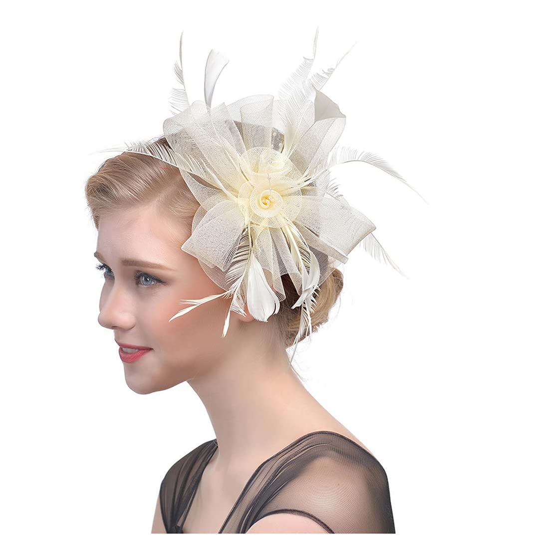 YTBHSHXZ， Cappello da sposa, da chiesa, con piume, in rete, for donna, con nastri floreali, for cocktail e tè.(Red)