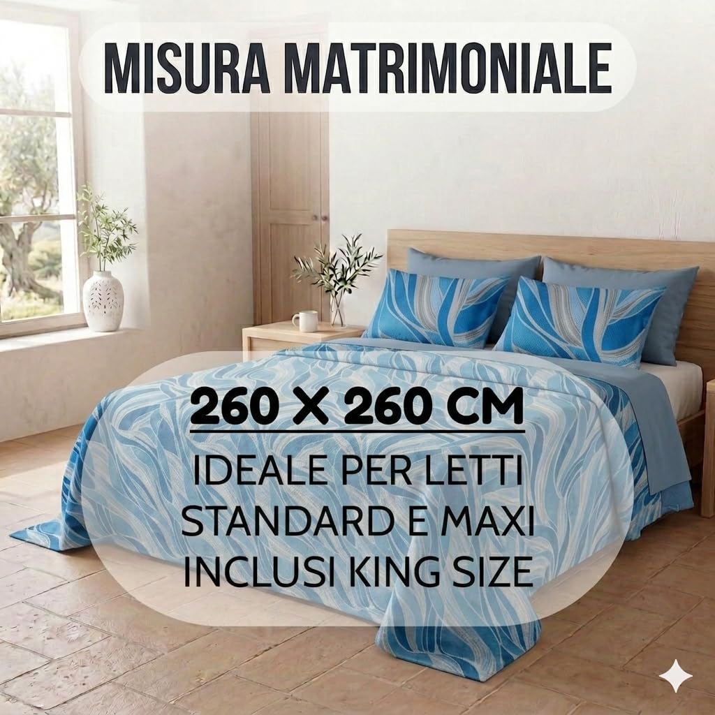 fashion home Pagano Copriletto Matrimoniale in Cotone Piquet Leggero, Copritutto Multiuso Floreale, Copridivano Estivo Primaverile Traspirante, Ottanio
