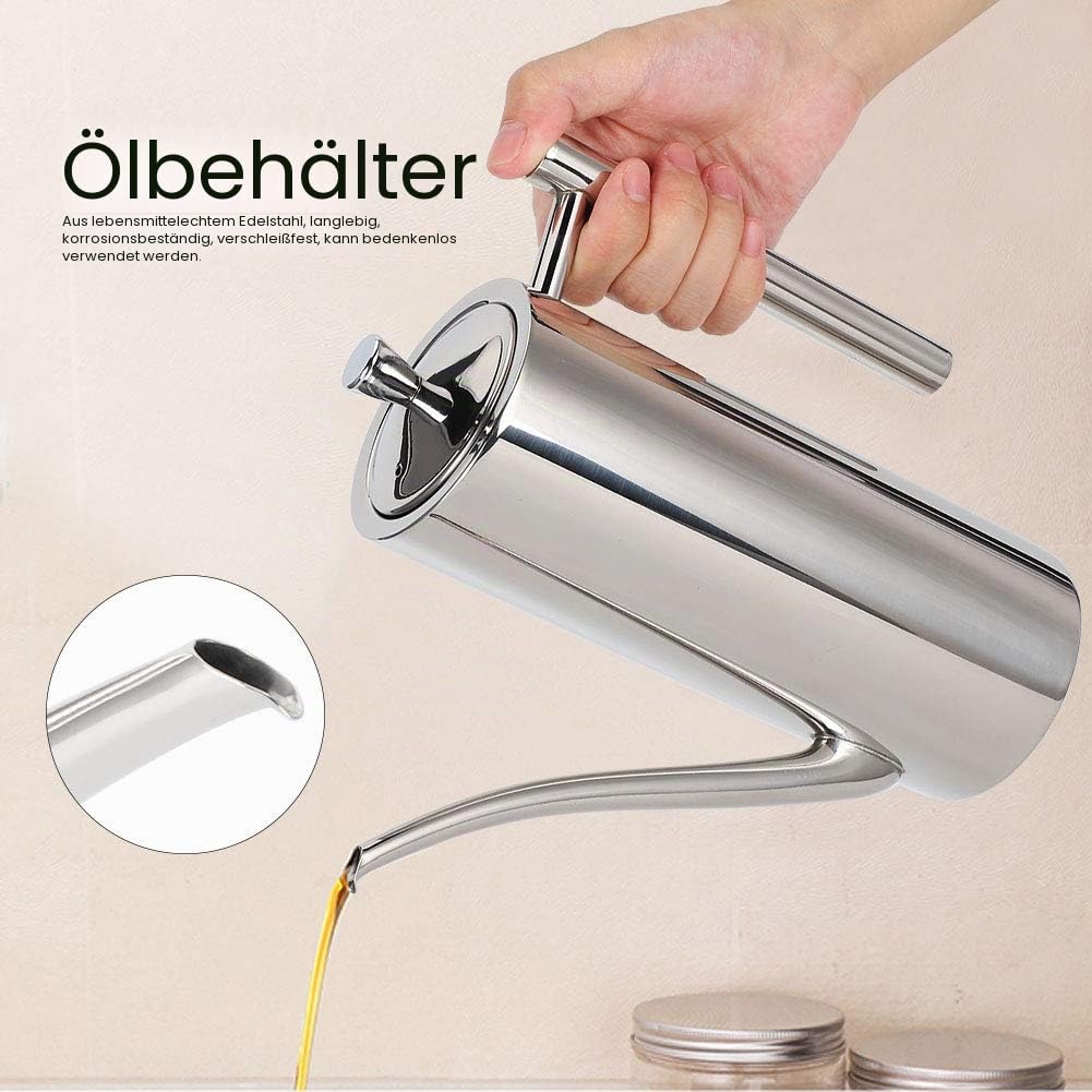 Oliven Essig Ölspender Edelstahl Ölkännchen Ölbehälter Ölflasche Ölaufbewahrung Zutatenspender Tropfsicherer Küchen Spender Topf, Vorratsbehälter mit Deckel, für Küche, Kochen, Restaurant(500ml)