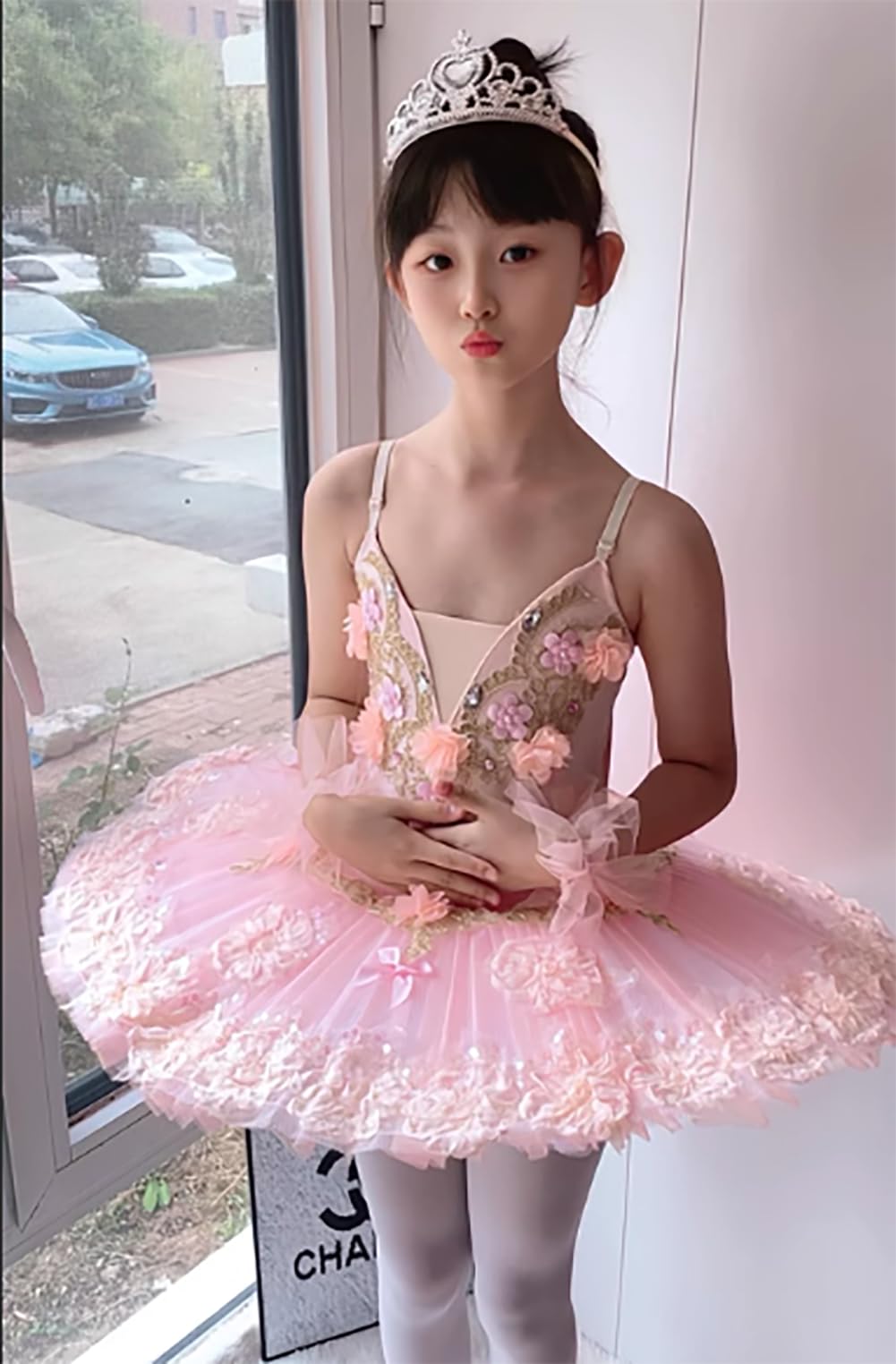 Mädchen Tutu Kleid Bühnenkostüm für Schwanensee Tänzerinnen Ballettkleid für Mädchen Prinzessinnenkleid Trainingskleid für Aufführungen(120cm)