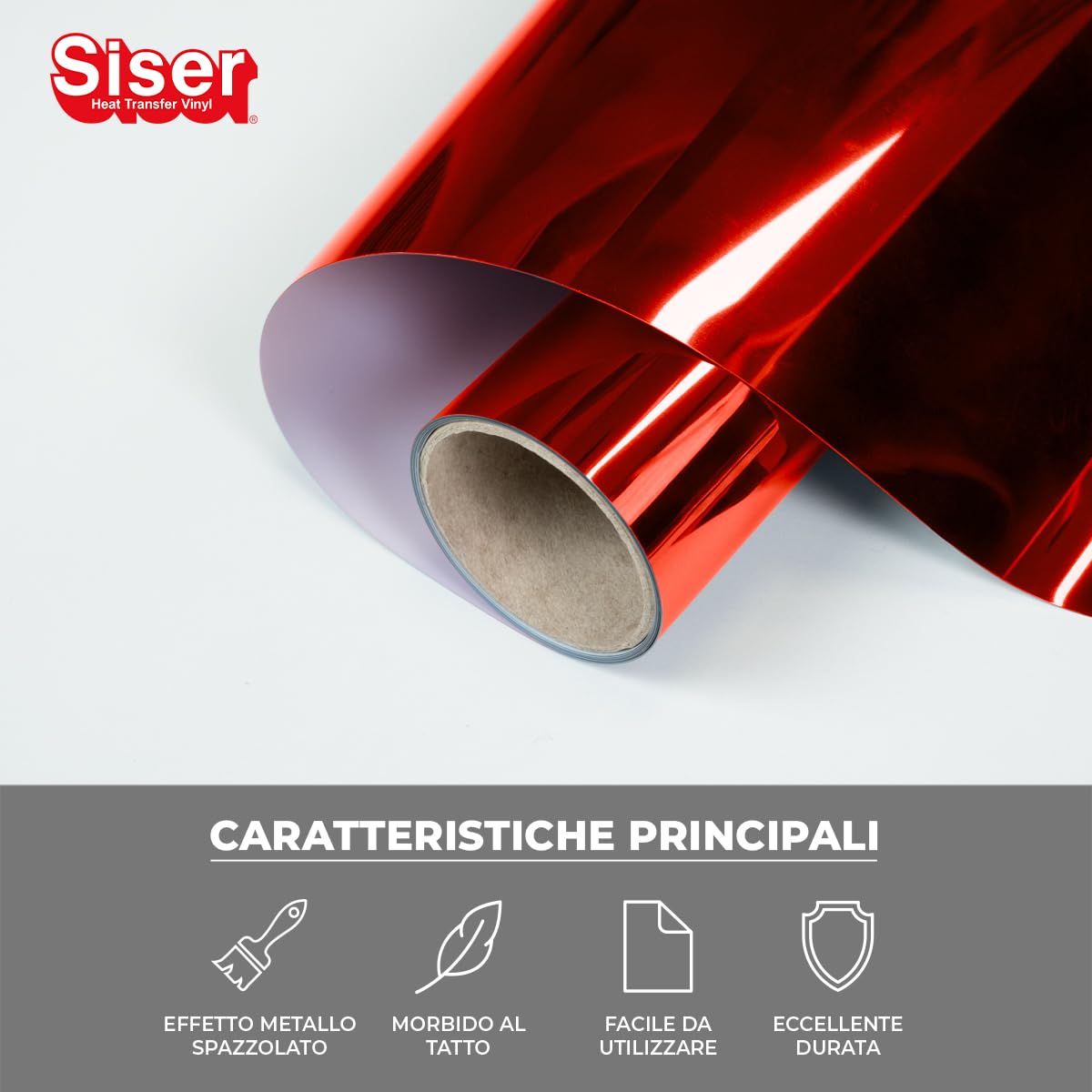 Siser® Metal Red Rosso, 30cm x 0,5mt, Vinile Termotrasferibile Termoadesivo Metallizzato per la Personalizzazione dei Tessuti, Abbigliamento e Accessori, Hobby creativi, Facile da Tagliare
