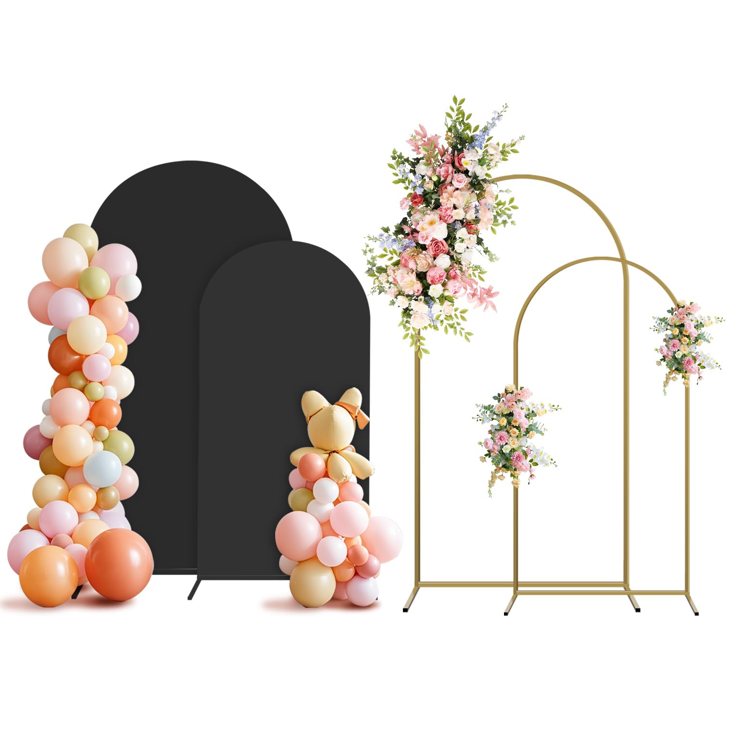 Holldoor Arch Backdrop Stand and Cover Set, 3 Metal Balloon Arch Backdrop 7.2ft 6ft, Gold Arched Stand Frame for Wedding, Parties,Birthday, Backdrop