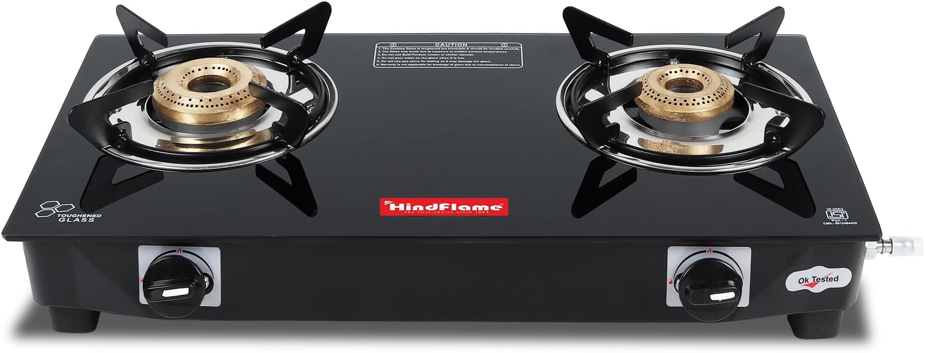 2 Burner Pixel Black Toughened Glass LPG Cooktop, Manual Ignition Gas Stove with 1 Year Warranty (ISI Approved) (2 Burner)