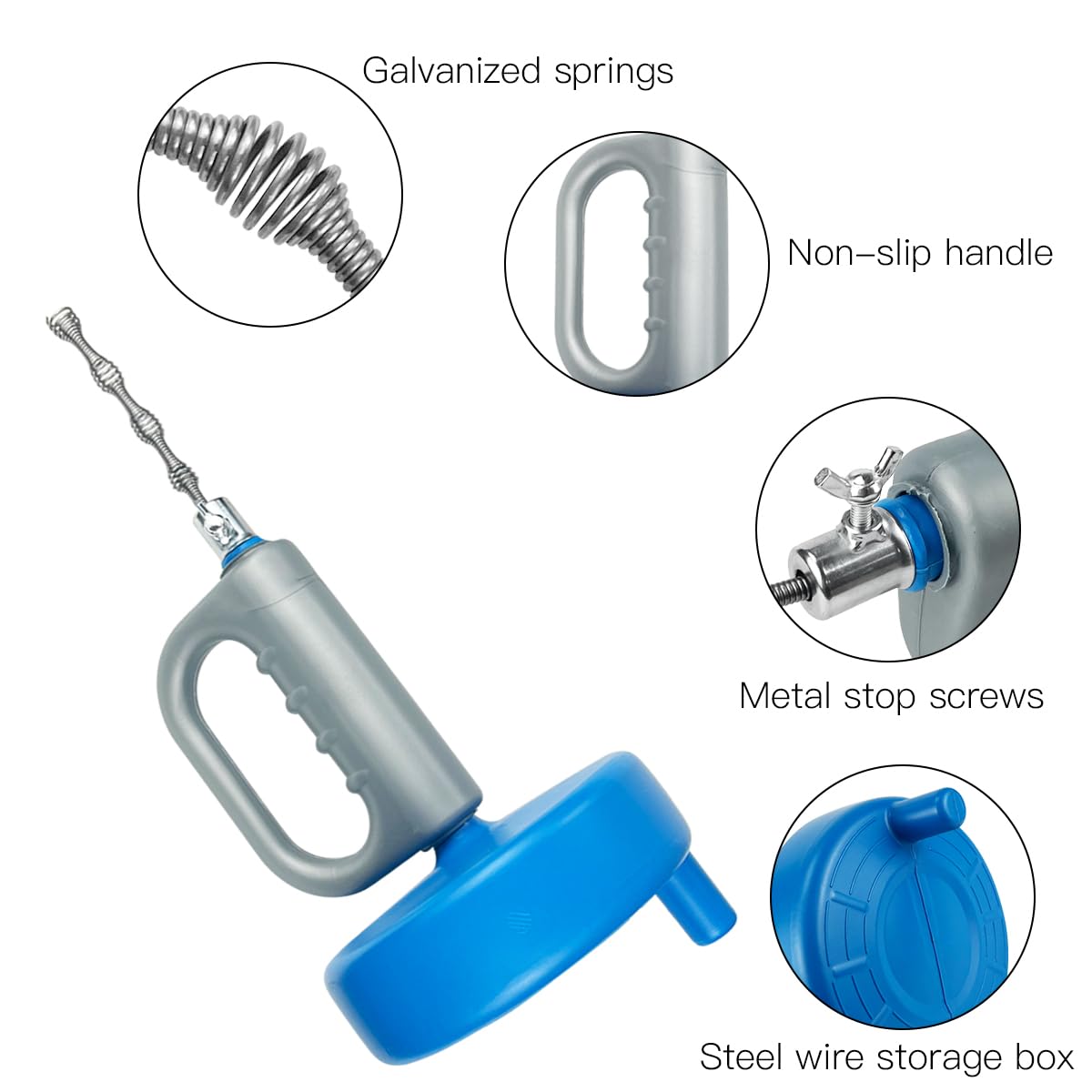 13m Desatascador Tuberias Profesional, Azul Muelle Desatascador Tuberias, Ajustable Manual Desatascador de Desagües, Desatasco de Tuberías de Agua para Wc, Cocina, Baño, Fregadero