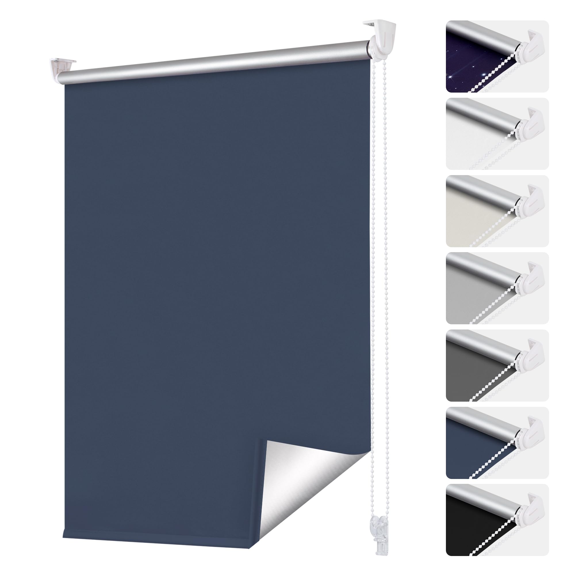smartdemo Verdunklungsrollo ohne Bohren & mit Bohren, Klemmrollo Fensterrollo Dunkelblau B100 x H120cm (Stoffbreite100cm), Thermorollo Sichtschutz und Sonnenchutz, Klemmrollo rollos für Fenster & Tür