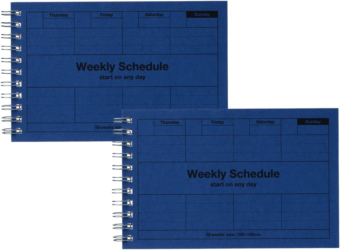 MARK'STYLE Undated Weekly Planner A6, 2-Pack – 58-Week Horizontal Pocket Size Scheduler with Monthly Overview & To-Do List for Desk, Office, or Study Use (Orange)