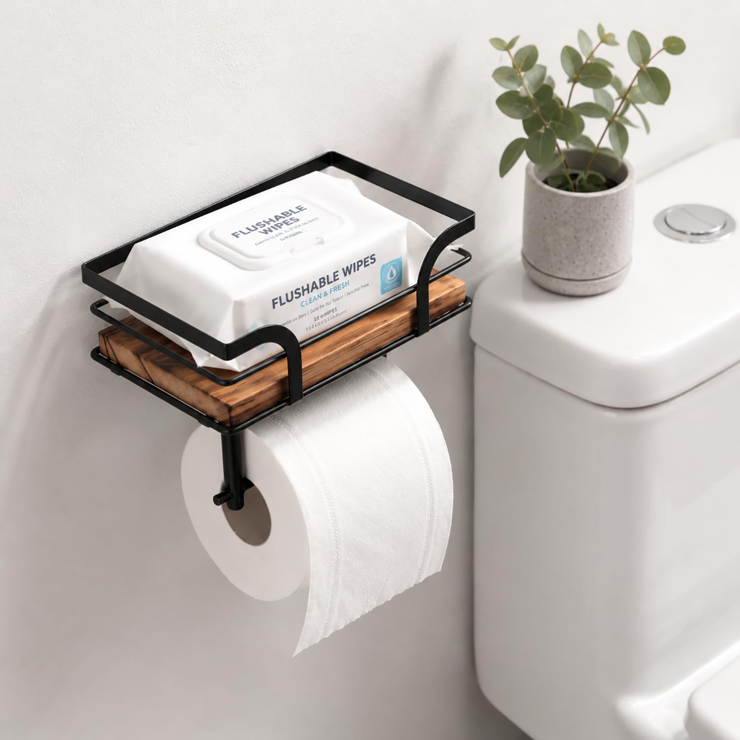 Rustic Toilet Paper Holder with Shelf, Wall Mounted — Amazon image 5