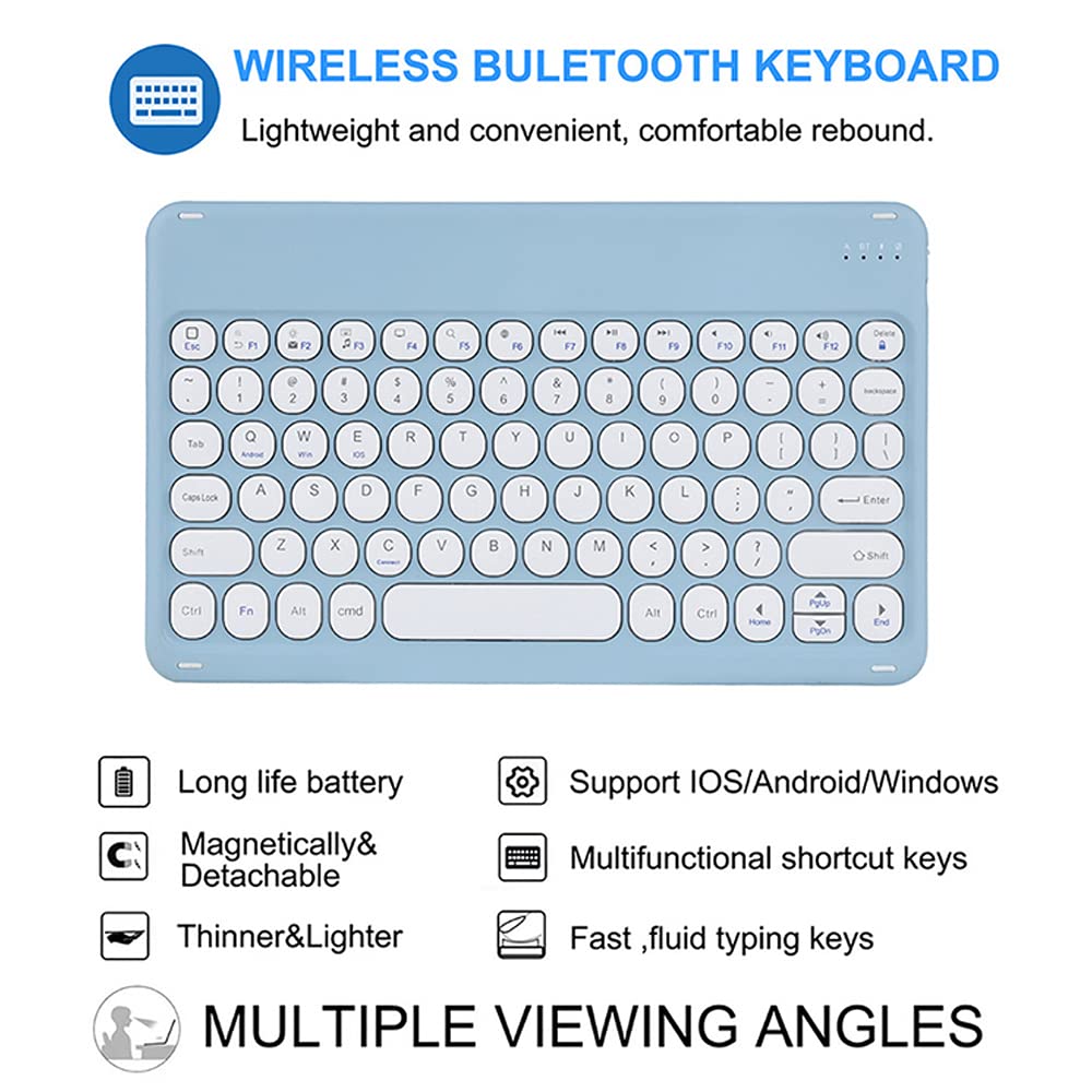 Coque pour iPad 6e 5e génération Air 2 Pro 9,7" avec clavier rond et magnétique détachable pour iPad 9.7 2018/2017 avec porte-crayon - Bleu