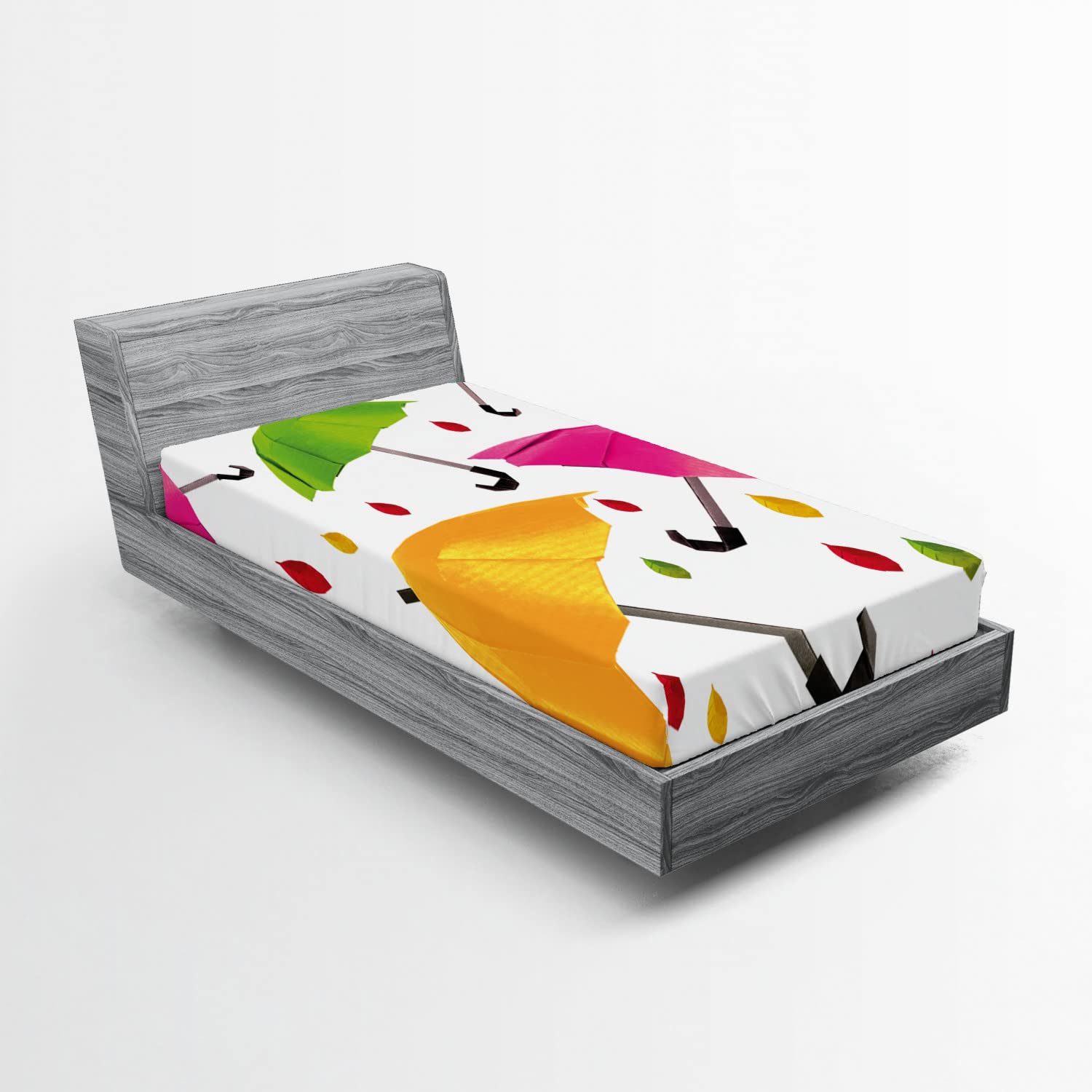 Ambesonne Colorful 2 Pack Fitted Sheet, Colorful Umbrellas Leaf, Bed Cover All-Round Elastic Deep Pockets 2 Pieces, Package Contains 2 Twin XL Size Fitted Sheets, Pink Yellow