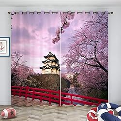 Paneles Japoneses Para Habitaciones Juveniles Cortinas Dormitorio Púrpura, arquitectura japonesa Cortinas Opacas Cortinas Termicas AntiRuido Cortinas con Ollaos para Infantiles Habitaciones Juveniles Cortinas Salon, 2 Piezas 140x175 cm (An X Al)