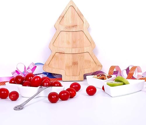 Juego de bandejas para aperitivos de 10.8 pulgadas, platos de postre de árbol de Navidad, plato de aperitivos, 3 platos de porcelana blanca