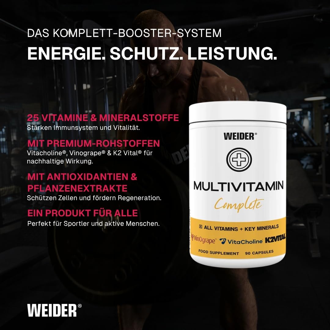 Weider - Multivitamin Complete - 13 Vitamine, Mineralstoffe und Pflanzenextrakte - Mit Vitamin D3, Vitamin C - Immunsystem stärken - 90 Kapseln
