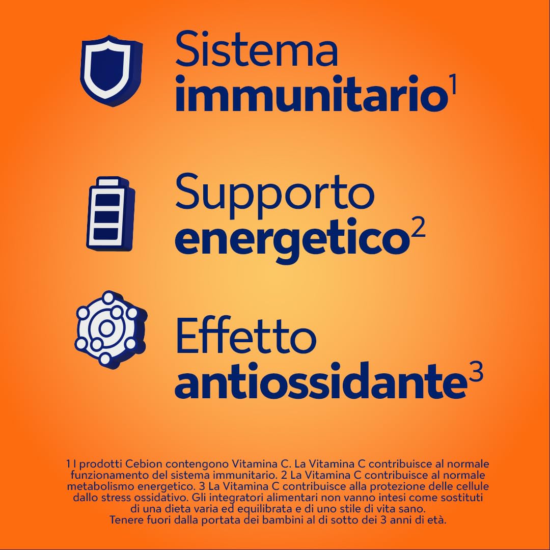 Cebion Vitamina C 500 mg Masticabile Arancia,Supporta il Sistema Immunitario1 e il Metabolismo Energetico, 80 Compresse, Integratore Alimentare
