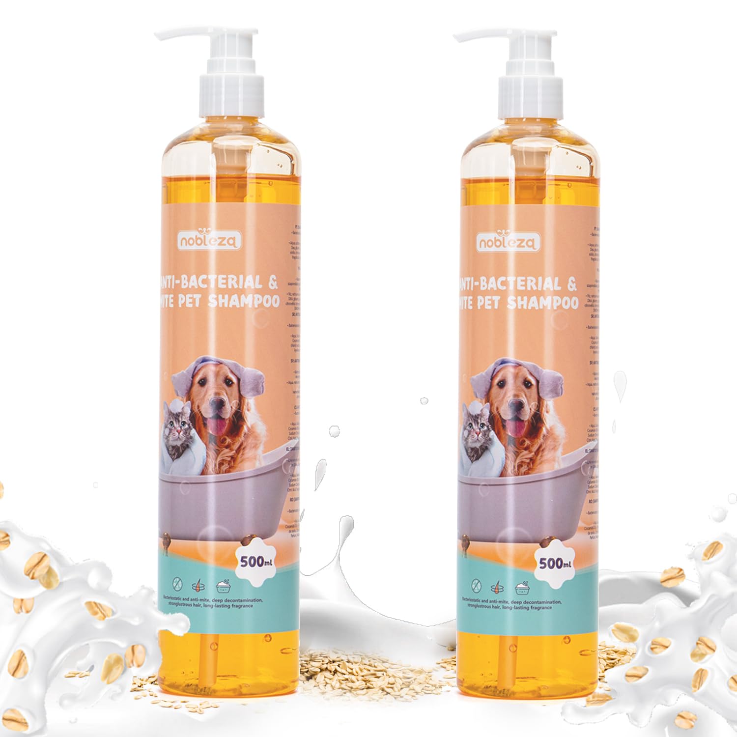 Nobleza 2 Pack Dog Shampoo for Smelly Dogs Groom Professional Pet Puppy Cat Flea Shampoo for Itchy Skin Hypoallergenic 500ml*2