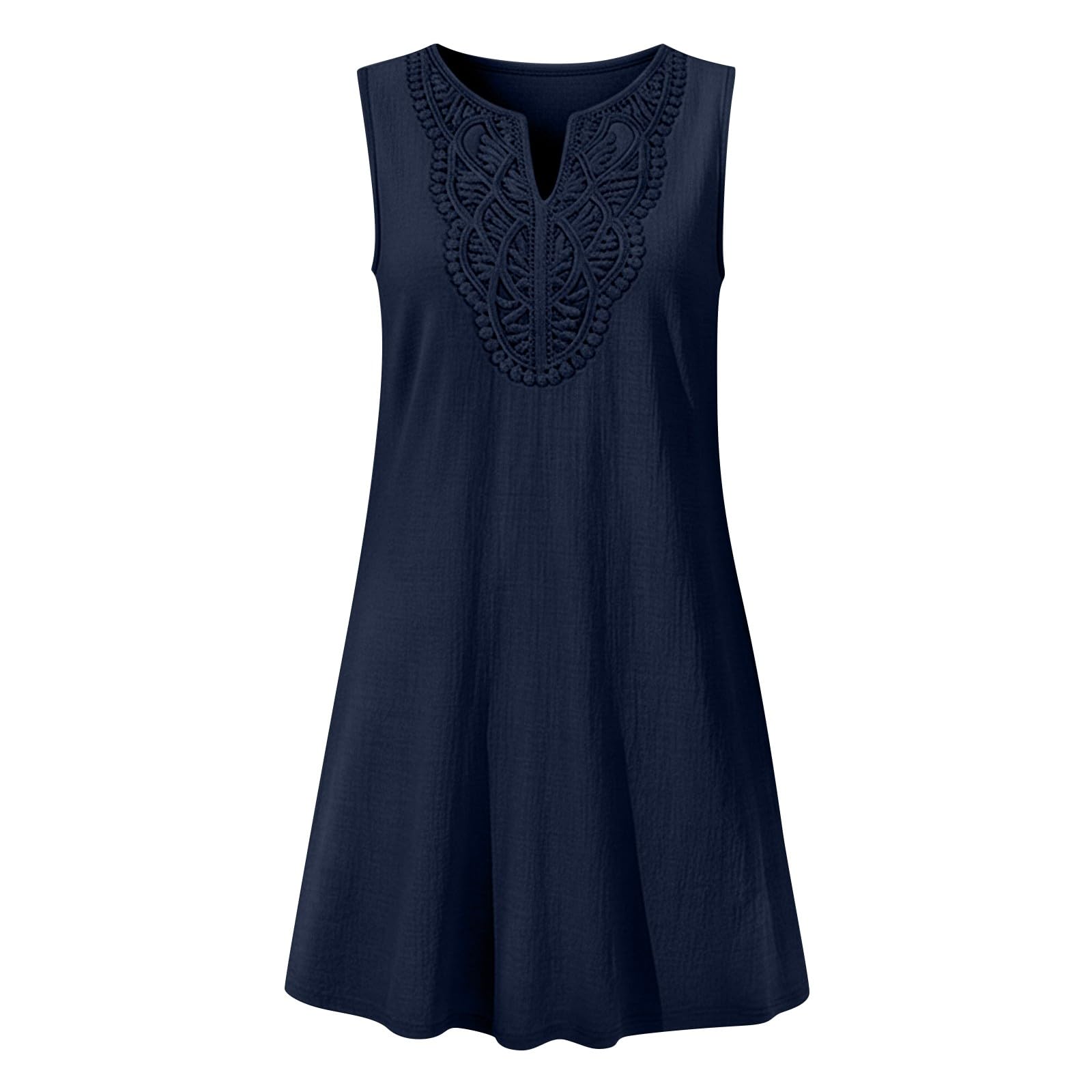 Abito Lino Donna Estivo Lungo Senza Maniche Girocollo Abiti Taglie Forti Estivi Donna Casual Vestiti Lunghi Donne Mare Prendisole Cotone Vestito Da Spiaggia Leggero Elegante Copricostume Summer Dress