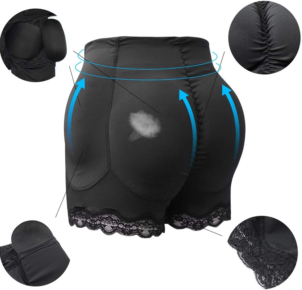 Wysokiej jakości Kobiety Wyściełane majtki Butt Lifter Body Shaper Butt Hip Enhancer Bawełniane 4 Maty, 6xl. Czarny(L)