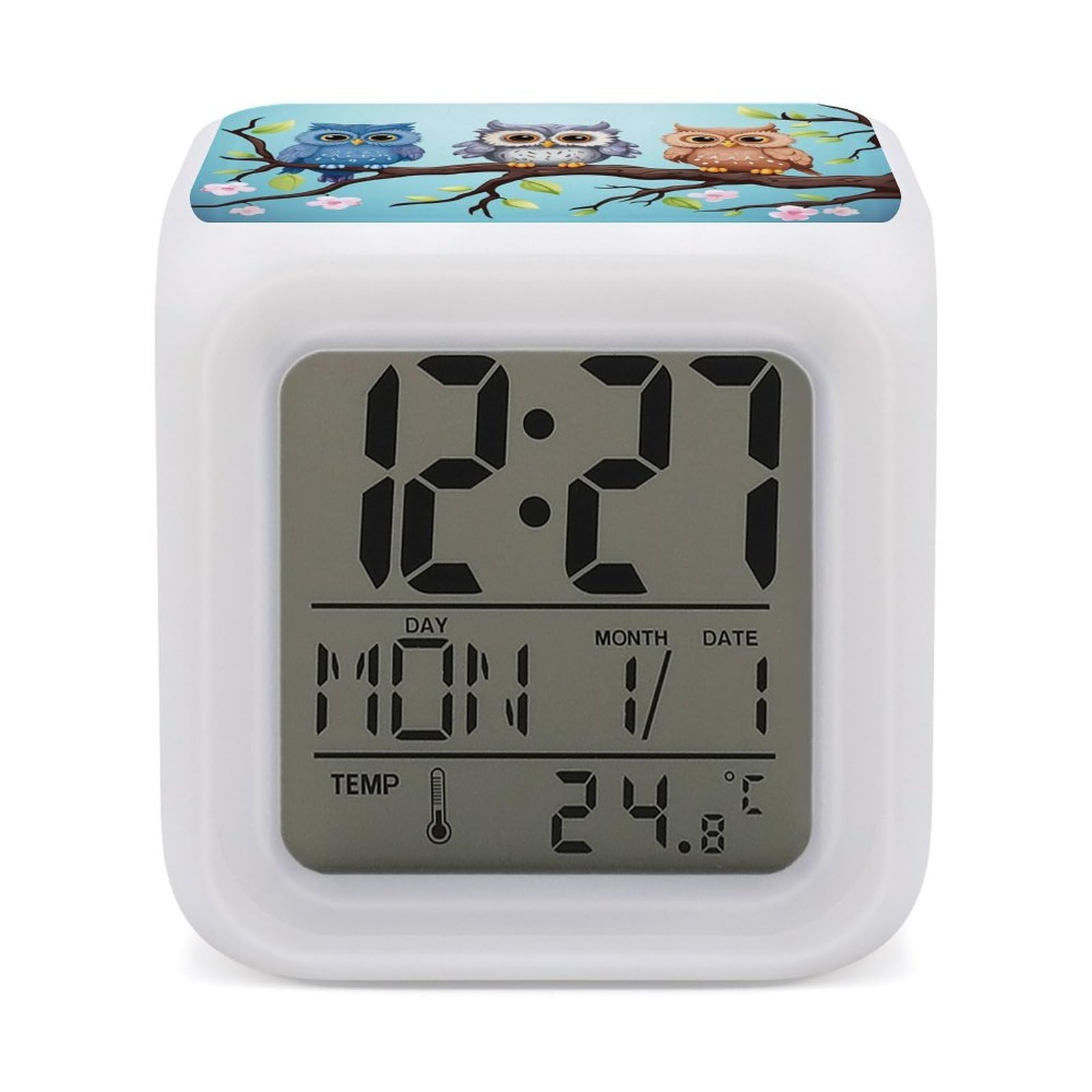 VstaDank Owls on A Branch Digital Alarm Clock LED Display Screen Color Change Alarms Clock Smart Alarm Clock Wake Up Digital Clocks with 7 Color Nightlight for Bedroom
