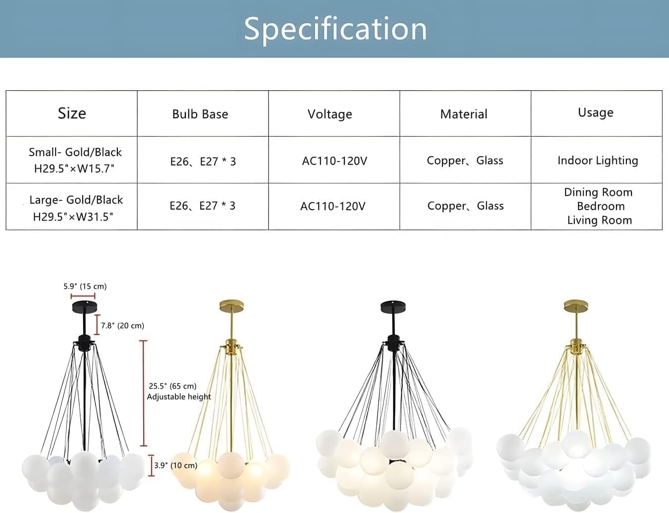 Modern Bubble Chandeliers, E27 Mid-Century Glass Globe Pendant Light, Black Finish Hanging Lamp, Frosted Glass Ball Design Chandeliers for Bedroom Living Room Lighting(Black,37-Lights)