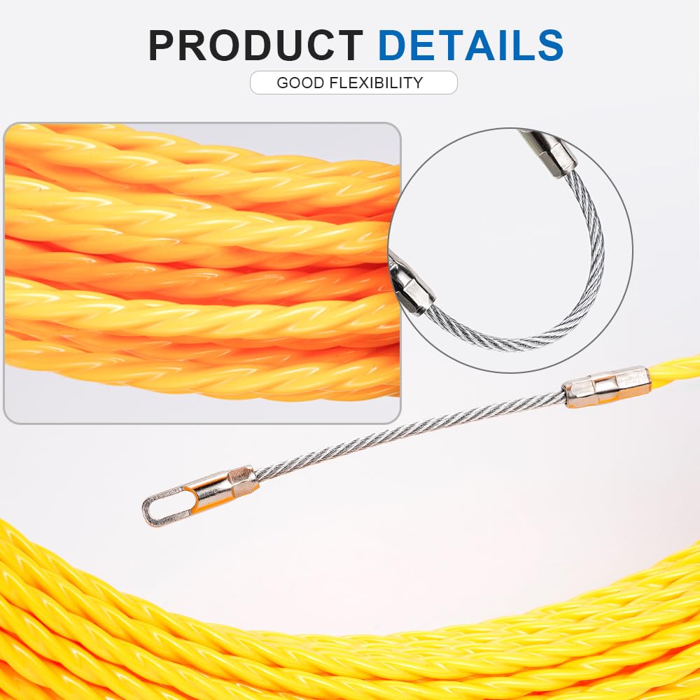 Extractor de Cables, Carrete de Cinta pasacables Fibra Vidrio, Color Amarillo, 3/4/5 mm, 10-50 m(50m,5mm)