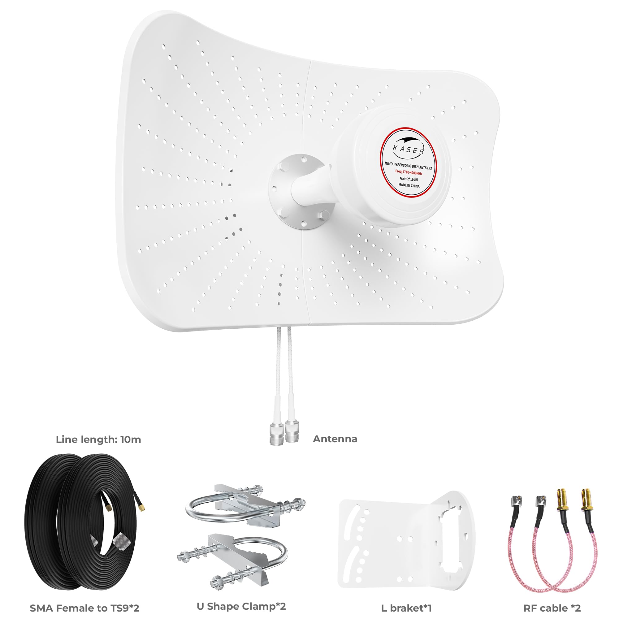 KASER Antenna 5G 4G LTE Mimo 1710-6000 MHz Guadagno fino a 19 dBi compatibile per Router 5G 4G Connettore N-SMA con TS9 - X2 Cavi 10M
