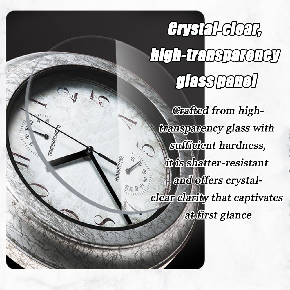 Mateju Horloge Murale Extérieure Étanche 30 cm - Pendule de Jardin Rétro - Horloge Salle de Bain Silencieuse sans Tic-Tac - avec Thermomètre et Hygromètre (Gris,30cm)