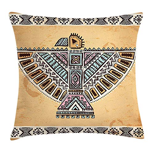 FPDecor Native American Funda de Almohada, Vintage Cultural Art Theme Ancient Native American Animal Symbol Totem, Decorative Square Accent Pillow Case, 18 X 18 Inches