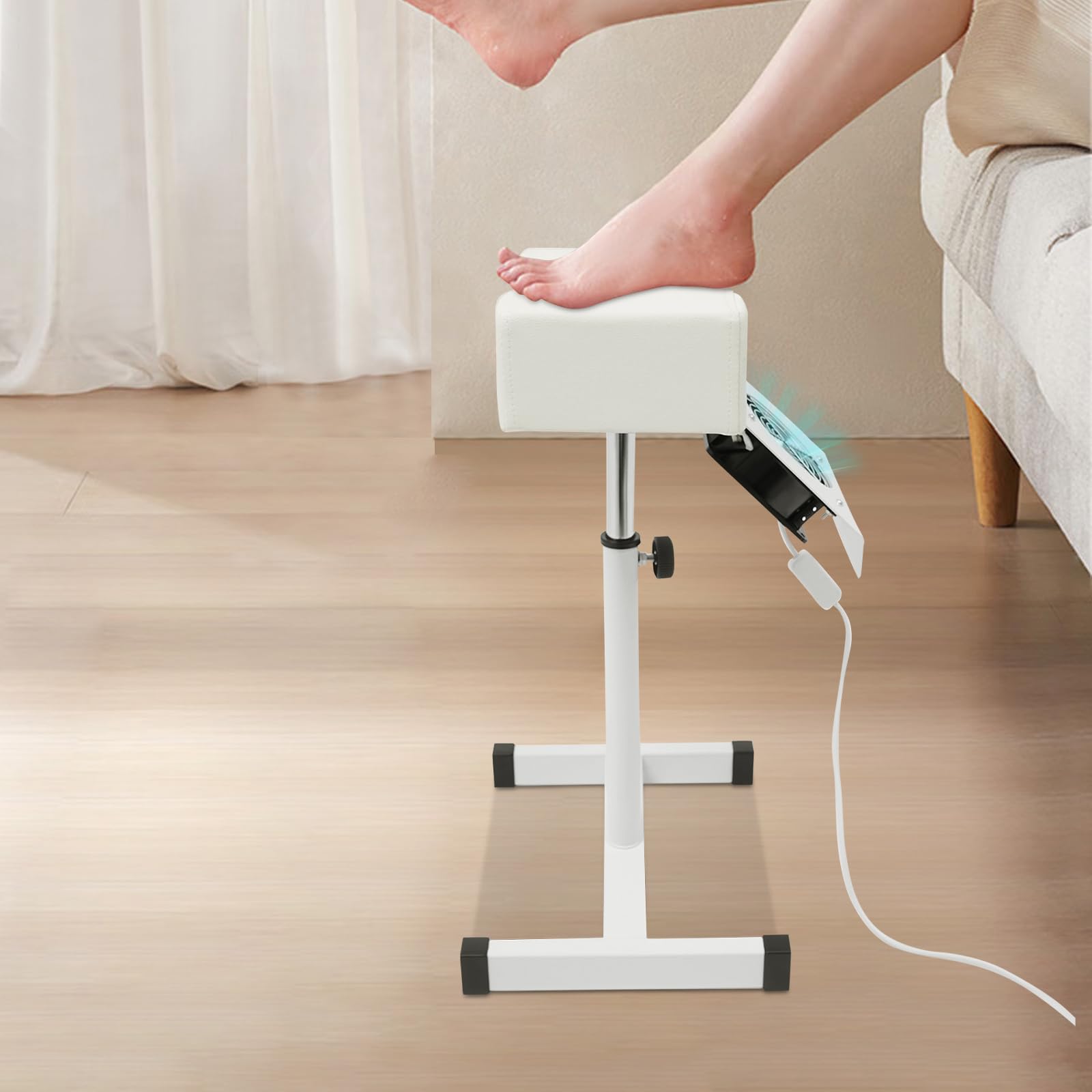 Sillón Pedicura Profesional con Ventilador y Eliminación de Polvo Taburete Ajustable con Reposapiés Base Antideslizante y Portátil para Salón de Belleza, Spa y Pedicura Profesional