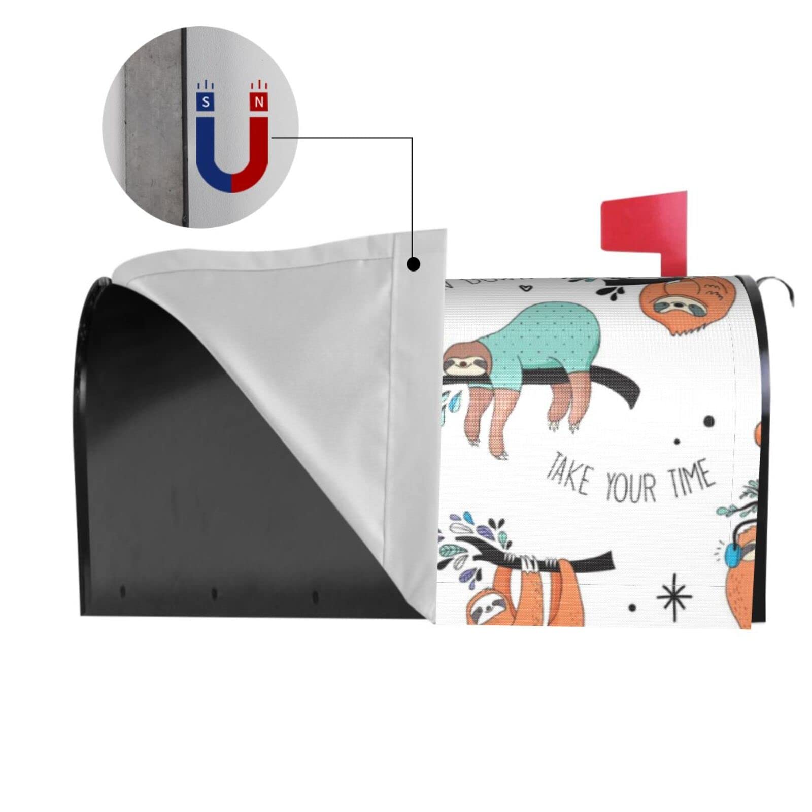 Cute Sloth Mailbox Cover – Magnetic Wrap For Standard US Mailbox, 18.4x21.5 In, Fade-Resistant Polyester - View #3