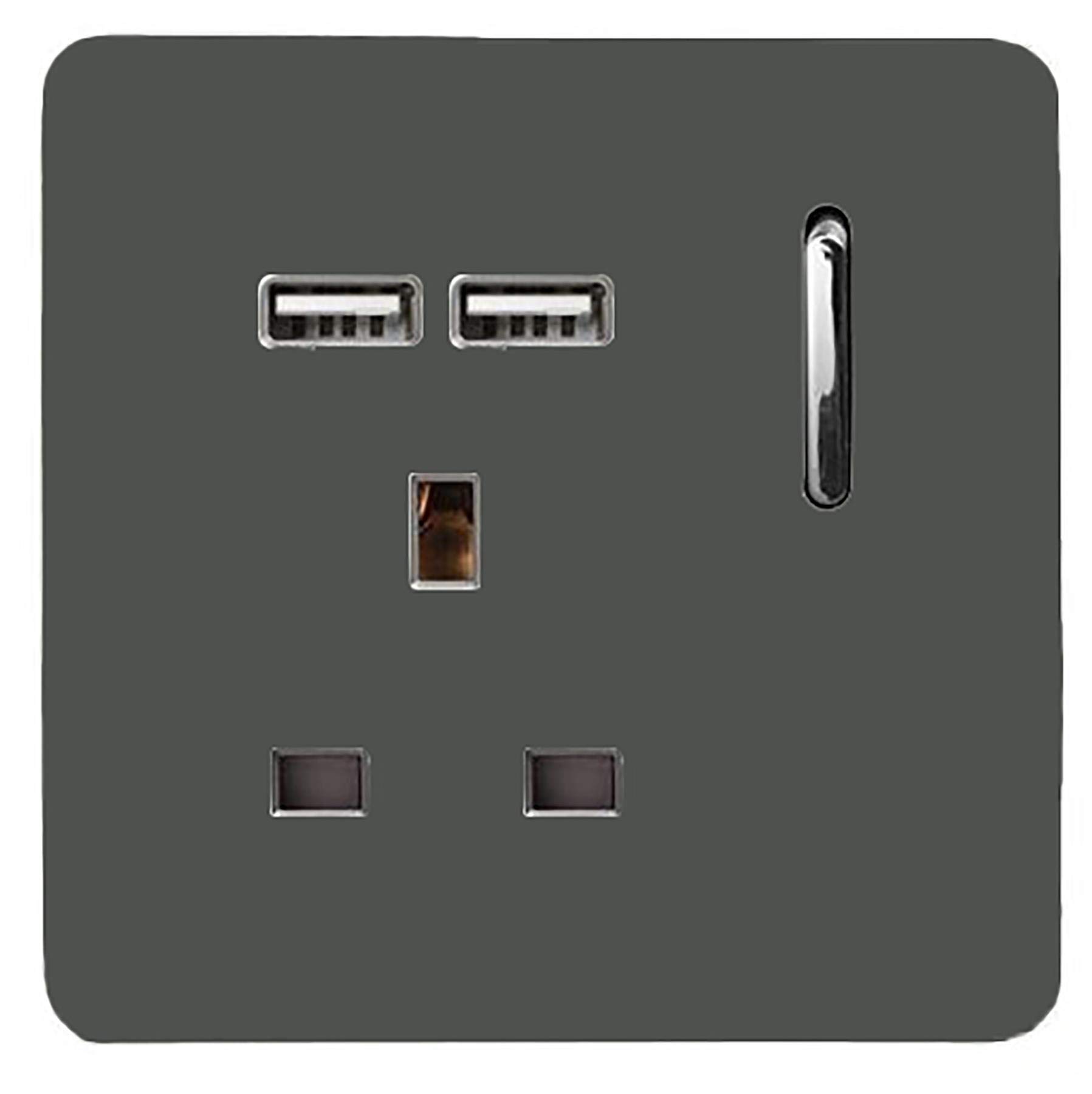 Trendi Switch 1 Gang USB Plug Socket Grey 13A