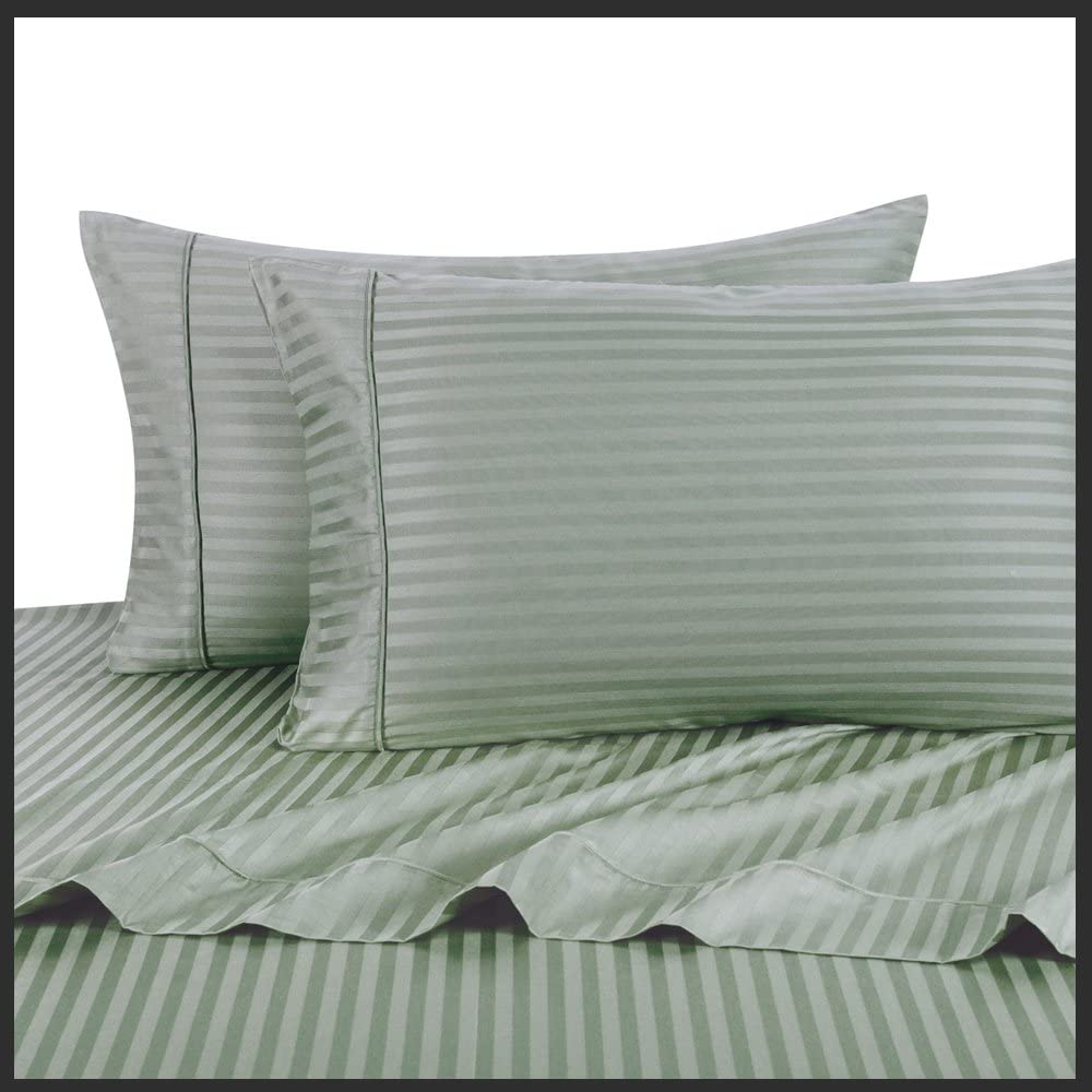 Royal Hotel Bedding Striped Sage 300-Thread-Count 3 Piece California-King Duvet-Cover 100-Percent Cotton, Sateen Striped, 100% Cotton