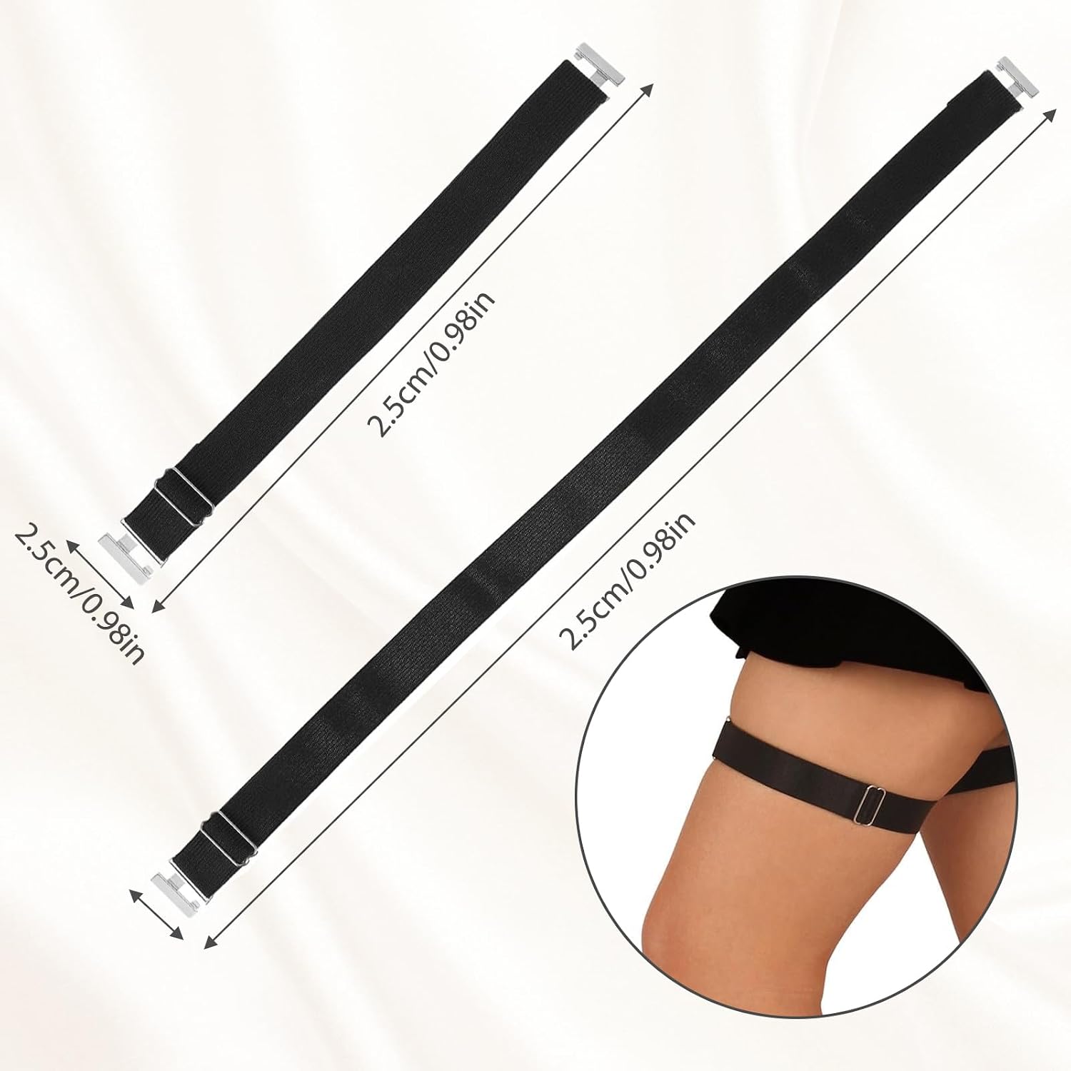 4 PCS Thigh Garters for Women, Adjustable Elasticity Thigh Garter Belt, Thigh Garters for Women with Adjustable Buckle, for Thigh Leg Harness Belts(Black,White)