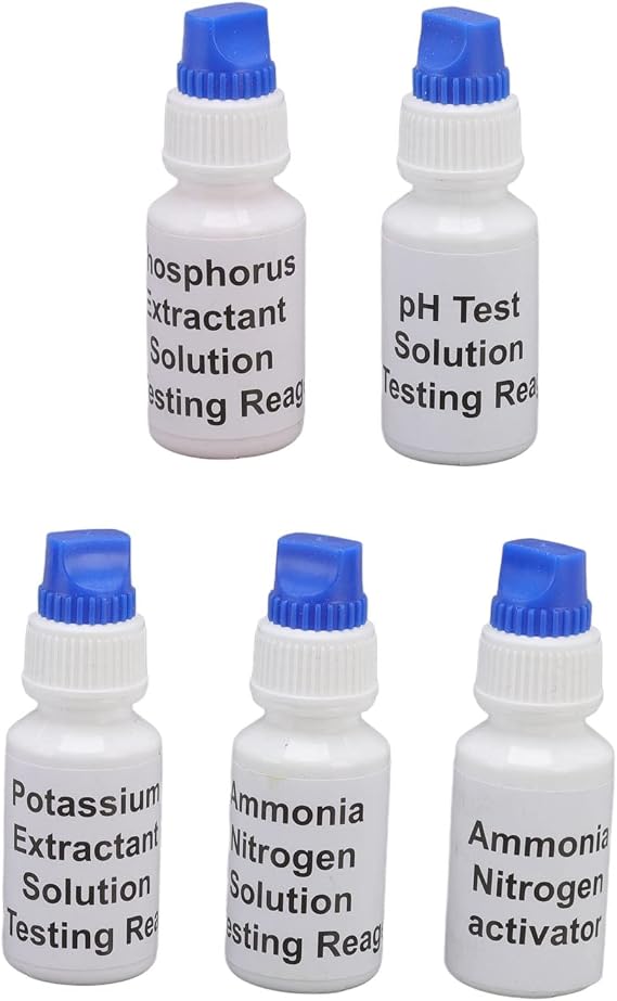 5 Bottles Soil pH Test Kit Nitrogen Phos phorus Potassium Liquid Test Drops Soil Fertility Testing Kit for Agricultural Gardening