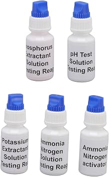 5 Bottles Soil pH Test Kit Nitrogen Phos phorus Potassium Liquid Test Drops Soil Fertility Testing Kit for Agricultural Gardening