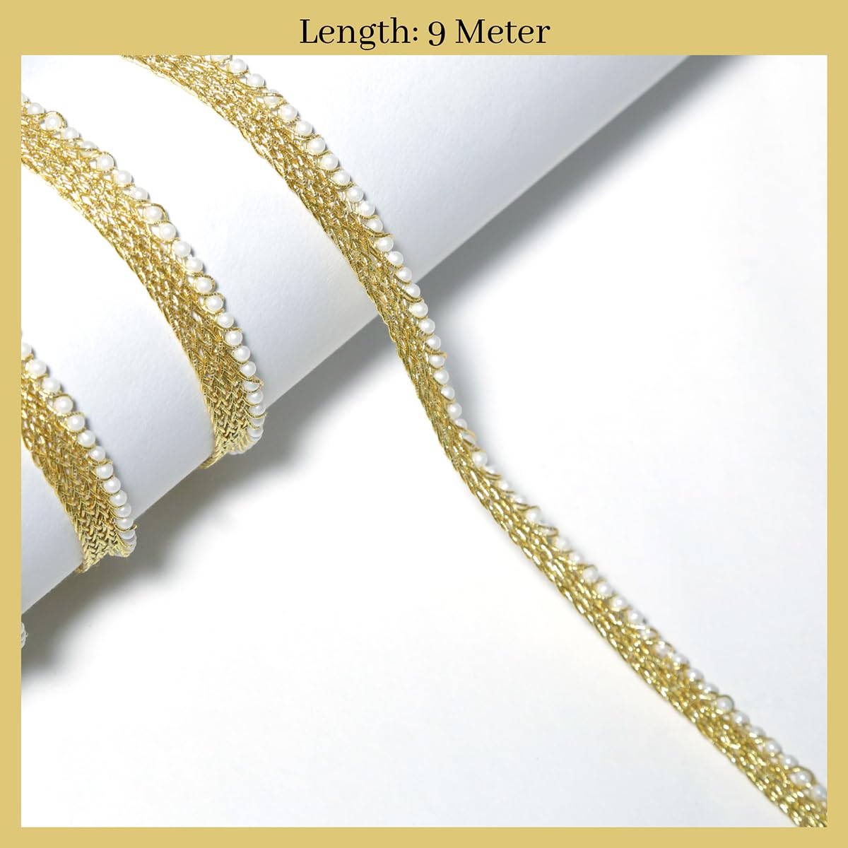Embroiderymaterial Pearl Lace with Shimmering Gold Finish Zari Border Lace Perfect for for Saree, Blouse, Dupatta, Lehenga, Sewing, Designing Crafts and Home Decor (9 Meter) 3