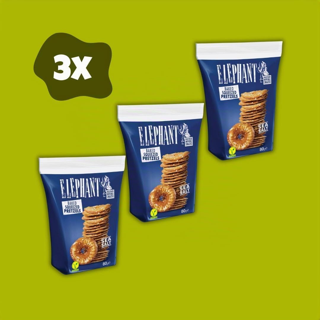 Elephant Squeezed Pretzels Sea Salt 3 paquetes de 80 g Needforsweet