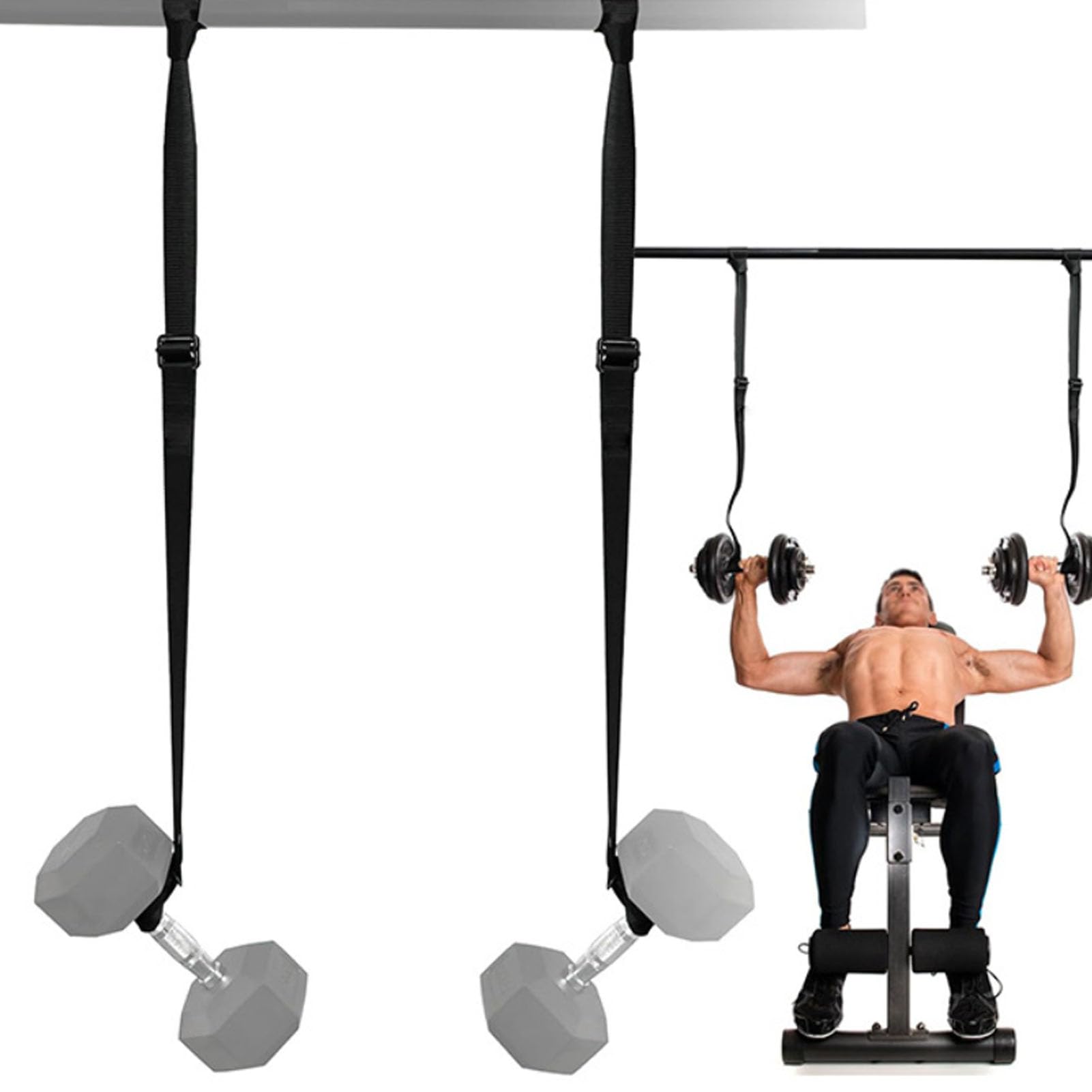 POENVFPO Dumbbell Straps 2pcs Dumbbell Spotter Straps Adjustable Non Slip Polyester Webbing with Metal Buckle for Home Gym