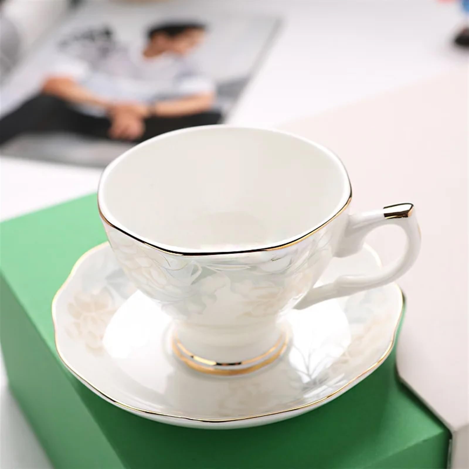 Juego de Taza y Plato de café de Porcelana de Hueso de 175 ml, Taza de Porcelana de Hueso, Plato, Taza de Agua, té de la Tarde