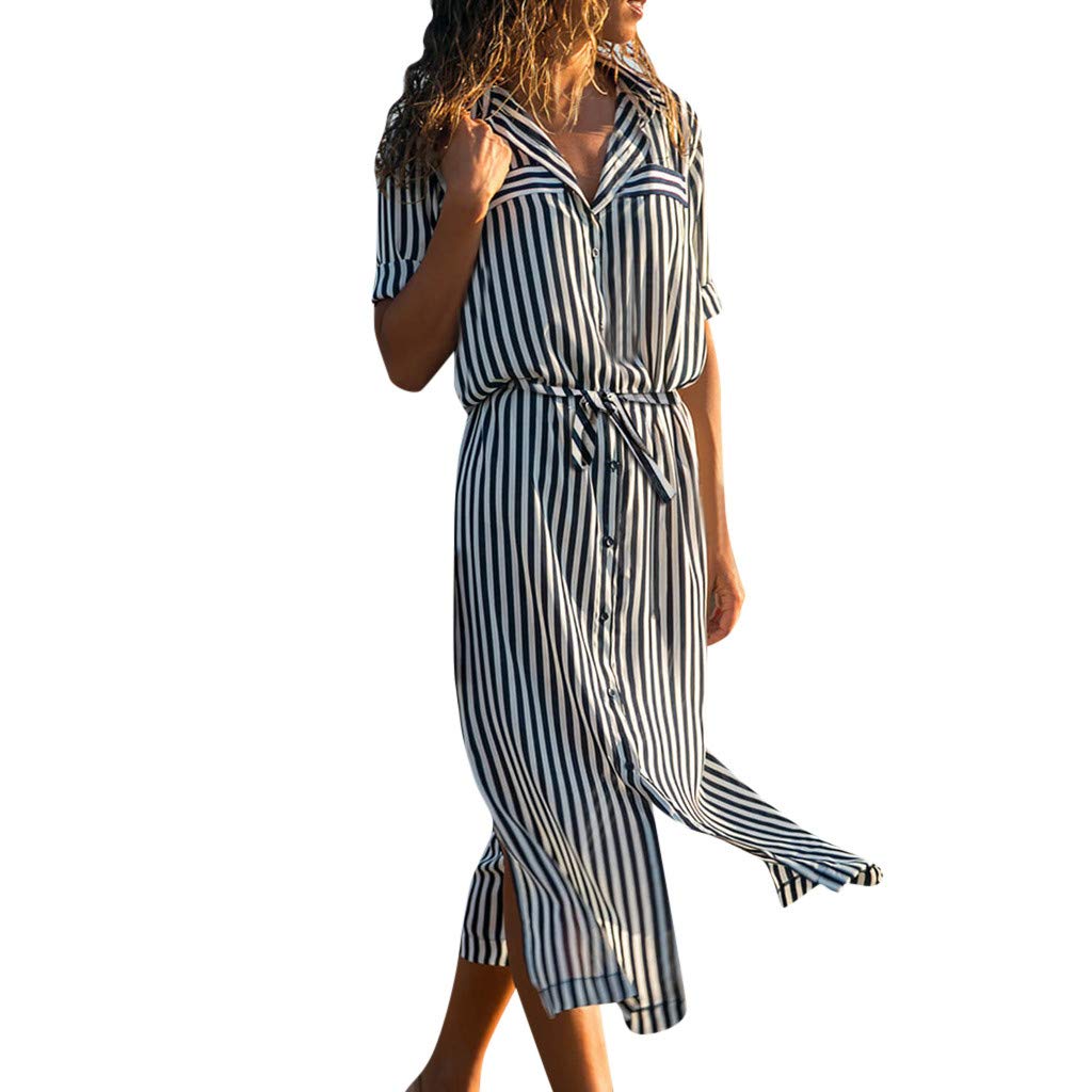 Summer Dresses For Women Women Vertical Stripe Tie Waist Long